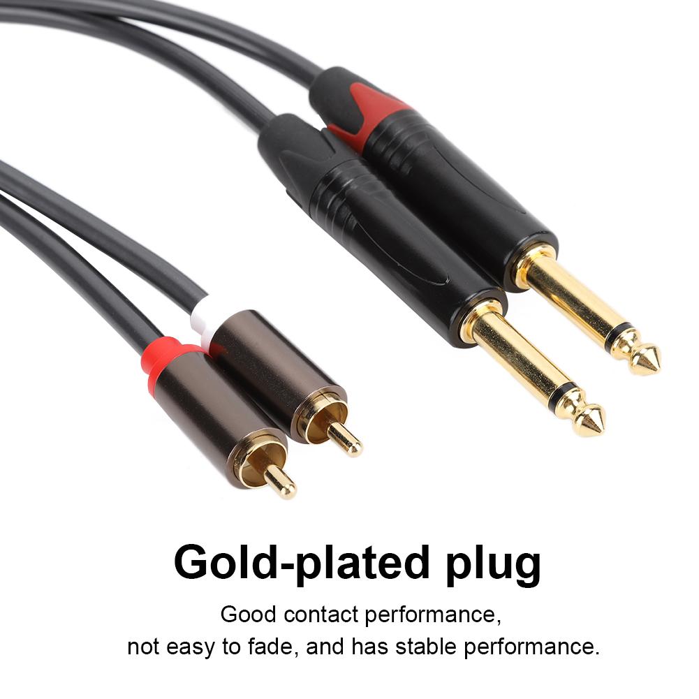 1.5M Gold Plated Plug Aluminum Alloy Housing Dual RCA To Dual 6.35 Mono Audio Cable