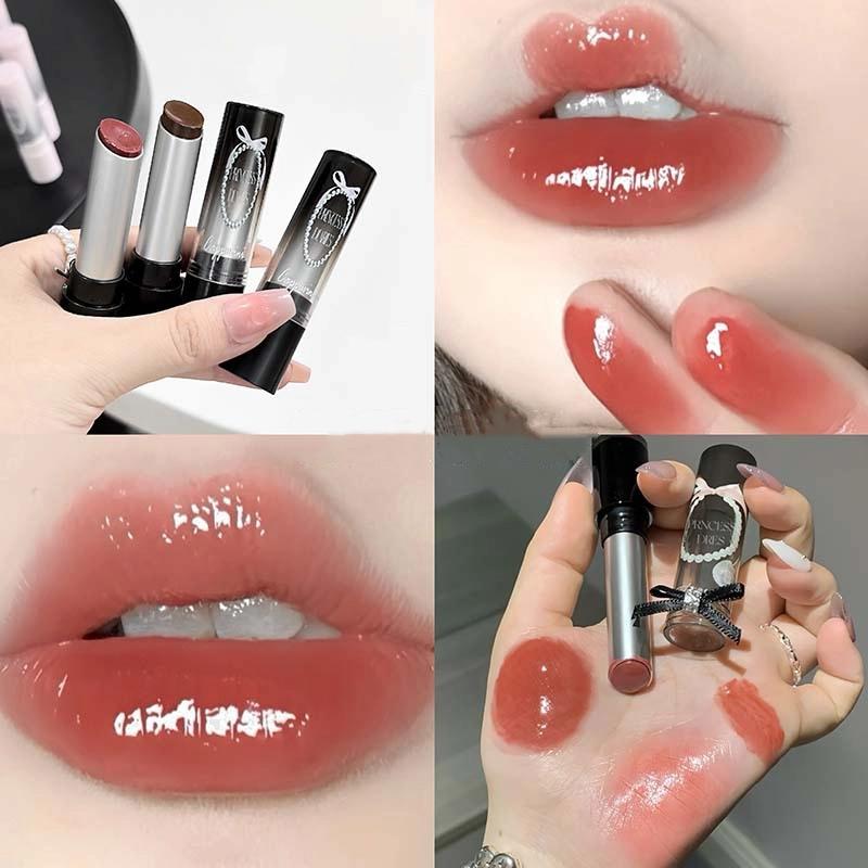 Punk Brown Mirror Water Solid Lip Gloss Moisturizing Mirror Glass Jelly Lipstick Non Stick Cup Water Light Clear Lip Tint Makeup