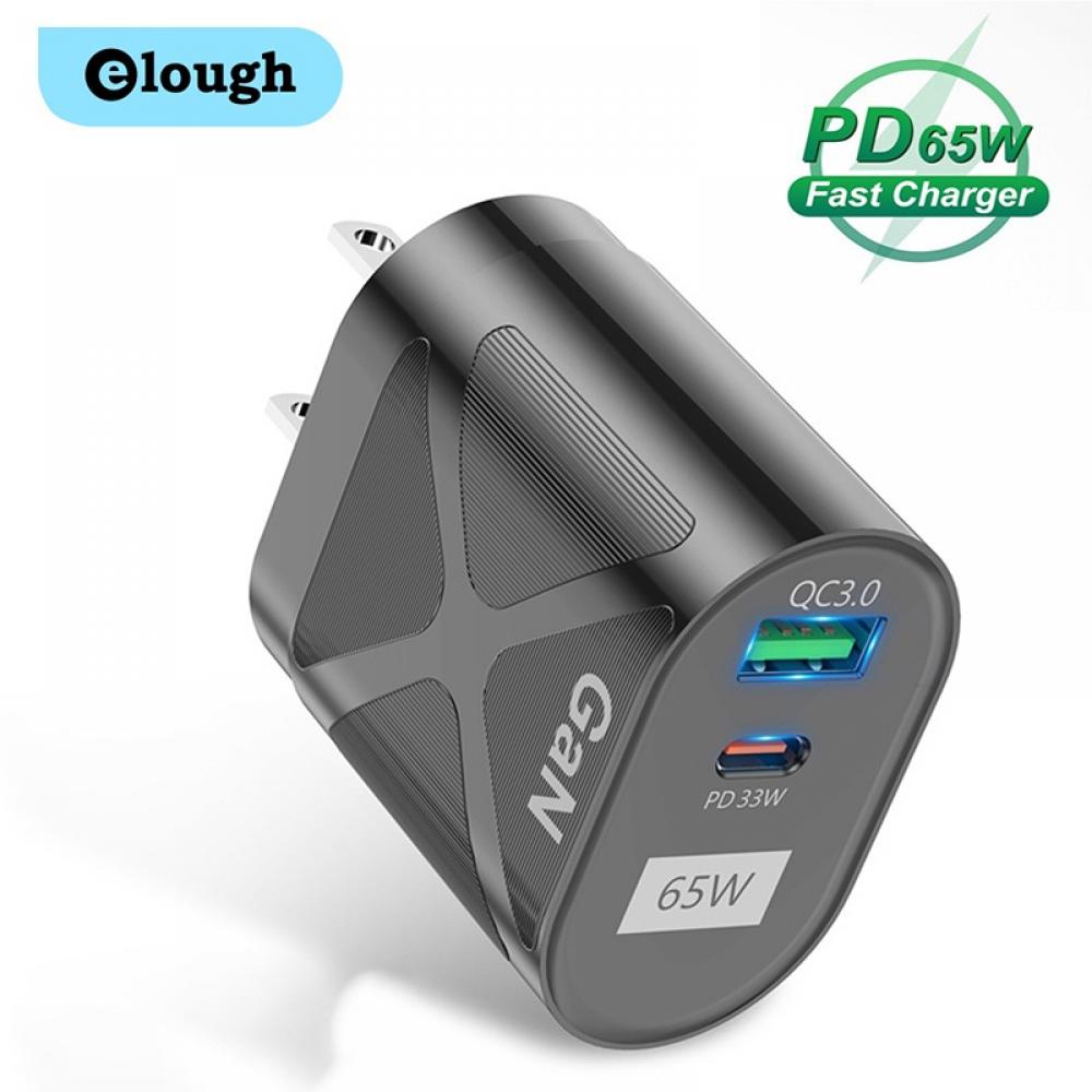 

Elough 65W GaN Зарядное устройство USB Тип C PD Зарядное устройство для iPhone 13 12 Pro Max Huawei Xiaomi Мобильный телефон Планшет Быстрая зарядка USB адаптер