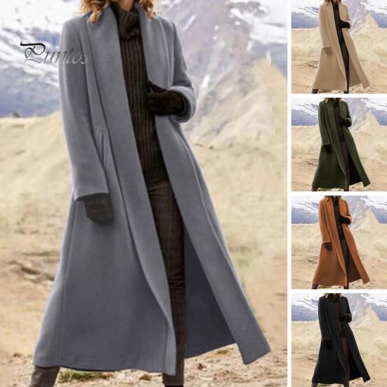 Manteau Féminin Femmes Manteau d'Hiver Point Ouvert Col Revers Manches Longues Vêtement d'Extérieur Coupe-vent Cardigan Lâche Longueur Mollet Laine Extérieur