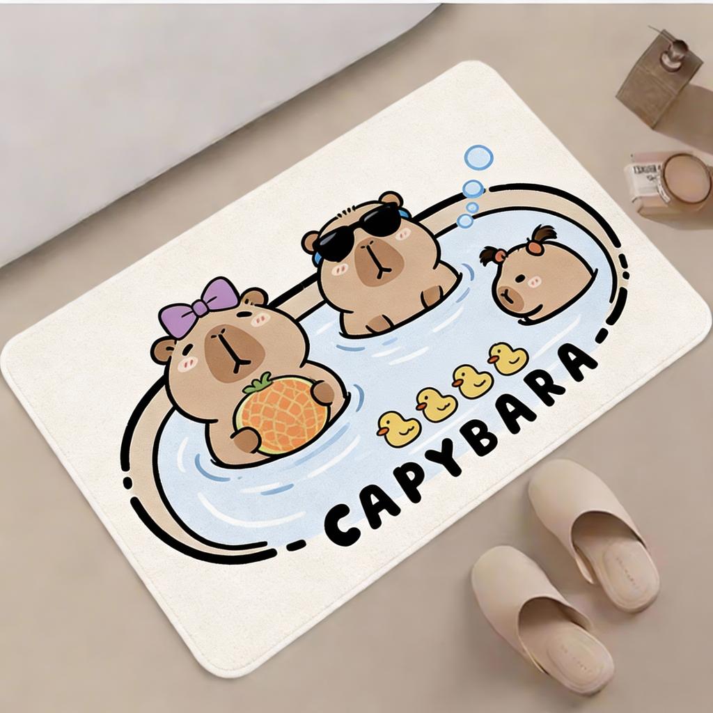 1pc Cute Capybara Bath Mat - Soft Thick Flannel Non-Slip Bath with Adorable Capybara Design, Plush Oval Mat for & s, Machine Was