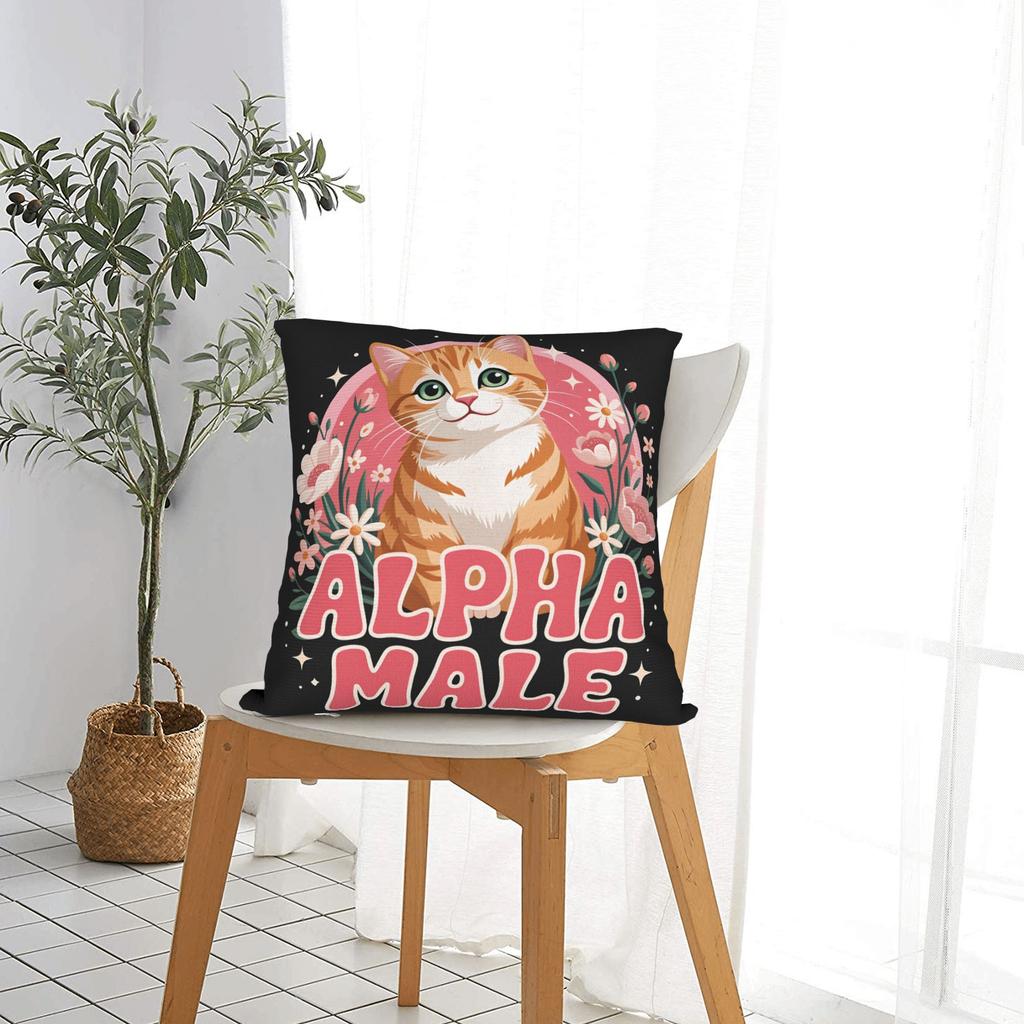 Pillow Case Alpha Male Cat Kitten Rainbow Floral Square Pillow Cover For Sofa Couch Bed Living Room Retro Trendy Pillowcases