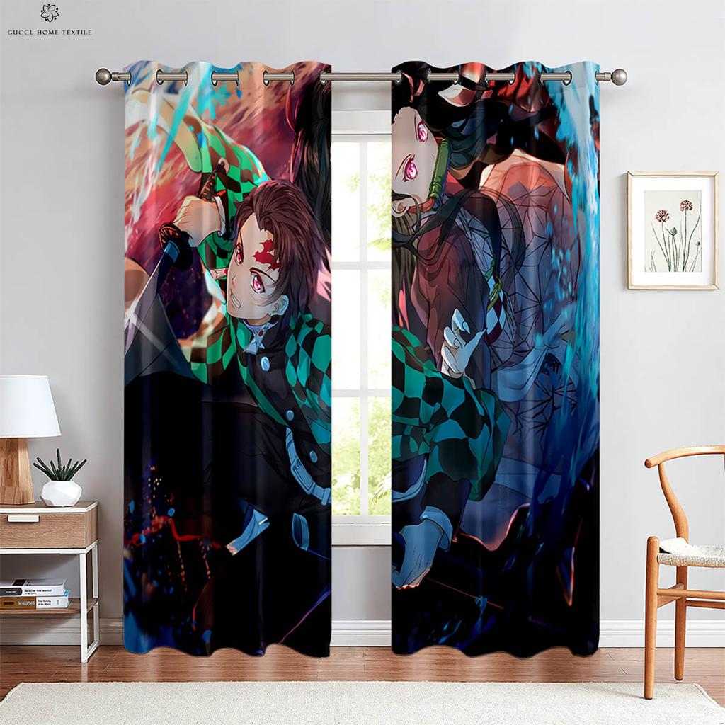 Anime Cartoon Girl Japanese Comic Print Curtains, Children's Room, Dormitory, Living Room, Study, Decorative, 2 Pcs