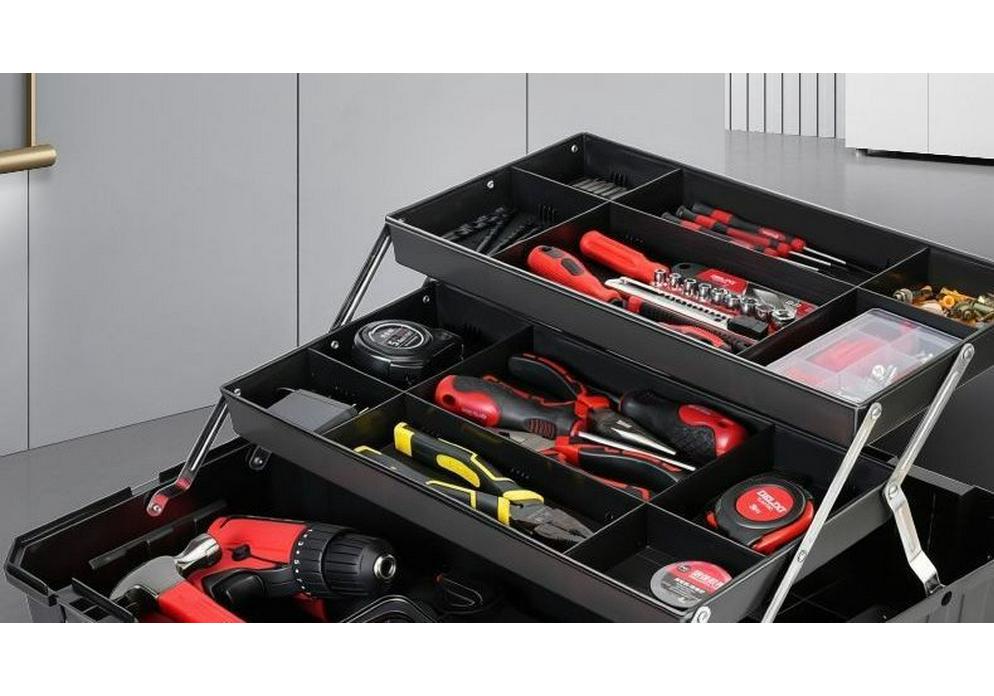 Three-Layer Foldable Tool Box for Household & Electrician Use