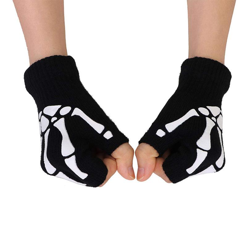 1Pair Fashion for Men Women Luminous Gloves Skull Claw Bone Party Supplies Halloween DIY Decoration Keep Warm Half-finger Gloves