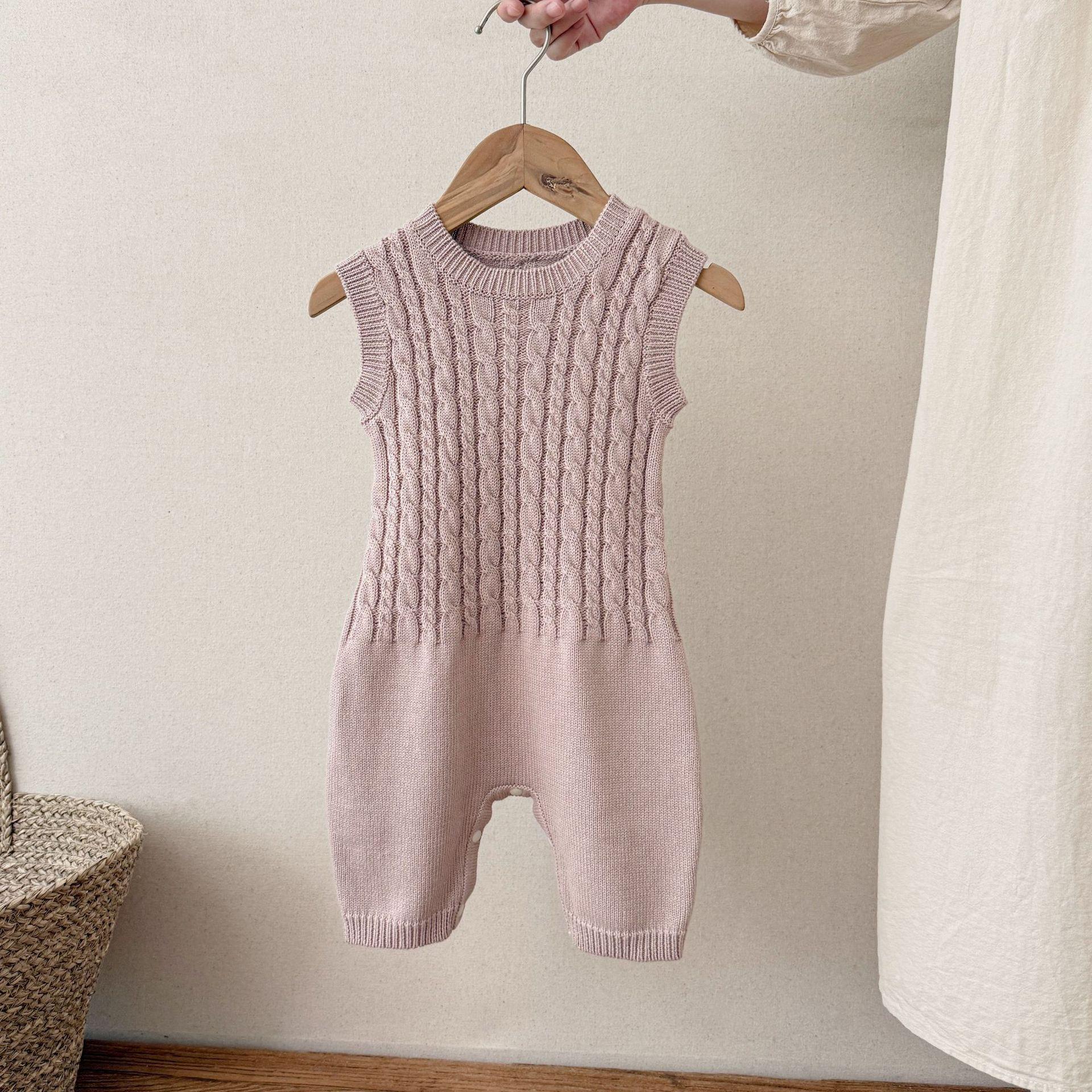 

Pure Cotton Cable Knit Shoulder Snap Romper for Infants & Toddlers - Unisex Spring/Autumn Korean Style 66 cm