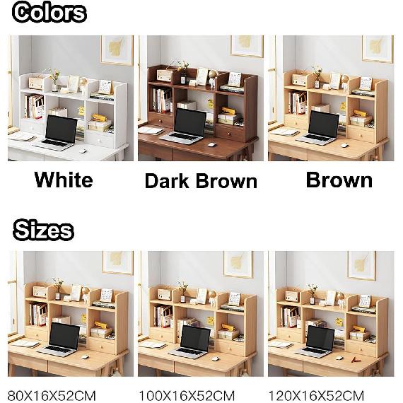 UEOFU Desk Hutch Top Only Desktop Bookshelf Wood Storage Display Rack Countertop Organizer Over Computer for Home, Dorm, Office