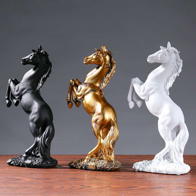 Harz Statue Golden Weiß Schwarz Pferd Figur Nordic Abstrakte Ornamente Für Figuren Für Innen Skulptur Zimmer Home Decor