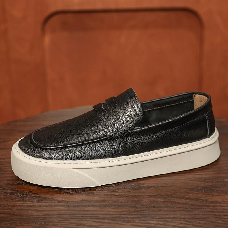 2025 New Men's Casual Shoes Genuine Leather Men Walking Shoes British Style Penny Loafers Mens Slip-on Thick Sole Outdoor Flats