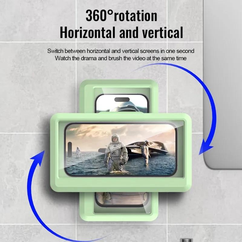 Bathroom Waterproof Phone Case Home Wall Holder Stand Box Self-adhesive Touch Screen Mobile Phone Cover Shower Sealing Storage