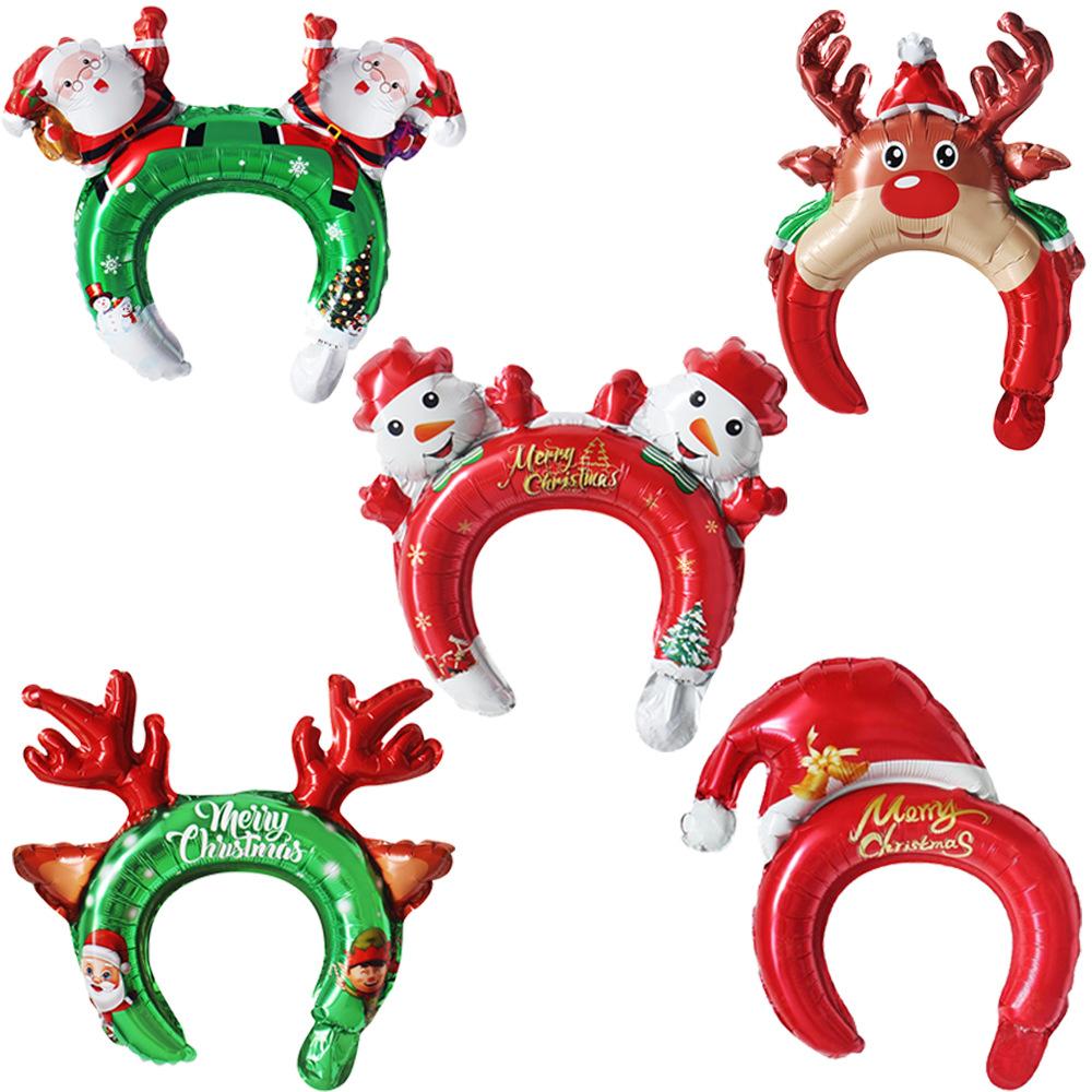 1/5pcs Kids Christmas Inflatable Balloon Headband Headdress Cartoon Santa Claus Elk Pattern Decorative Gifts for Holiday Scenes