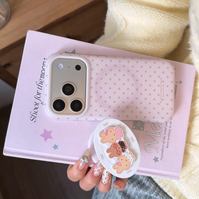 Pink Polka Dot Biscuit Rabbit Suitable for Apple 11promax Mobile Phone Case iPhone11 Holder 11/11 Magnetic Suction 11