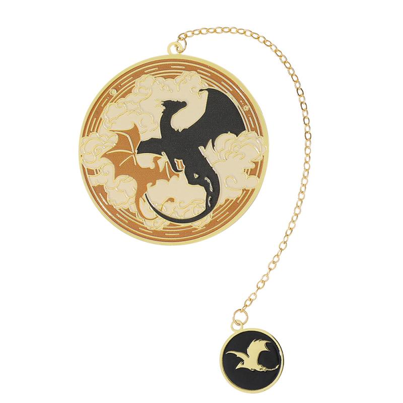 Fourth Wing Bookmark - Dragon Knight Story Gothic Round Metal Bookmark Book Accessories Pendant Dragon Bookmark Stationery