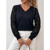 Women Loose V Neck Hollow Out Long Sleeve Knitted Casual Pullover Sweater Top