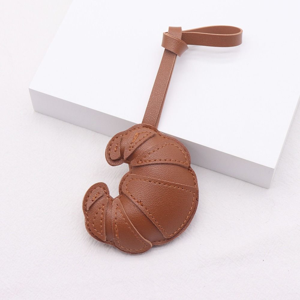 PU Leather PU Leather Hanger Car Keyring Bag Pendant Cute Croissant Keychain  Men