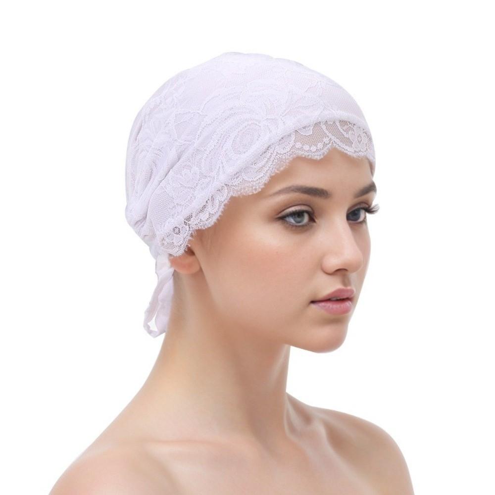 Fashion Elegant Turban Hat Solid Color Breathable Hijab Cap Tie Straps Elastic Beanie Bonnet Female Head Covering
