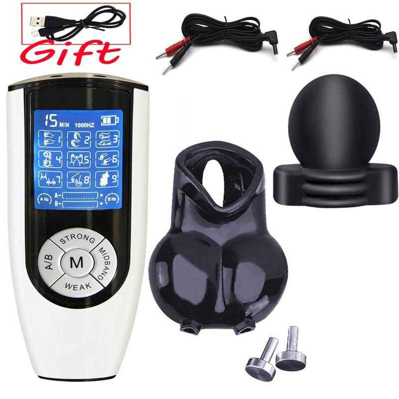 Electric Shock Scrotum Bondage Sleeves,SM Male Glans Electro Stimulator Massage Cup,Electro Sex Chastity Cage Cock Ring  Toy