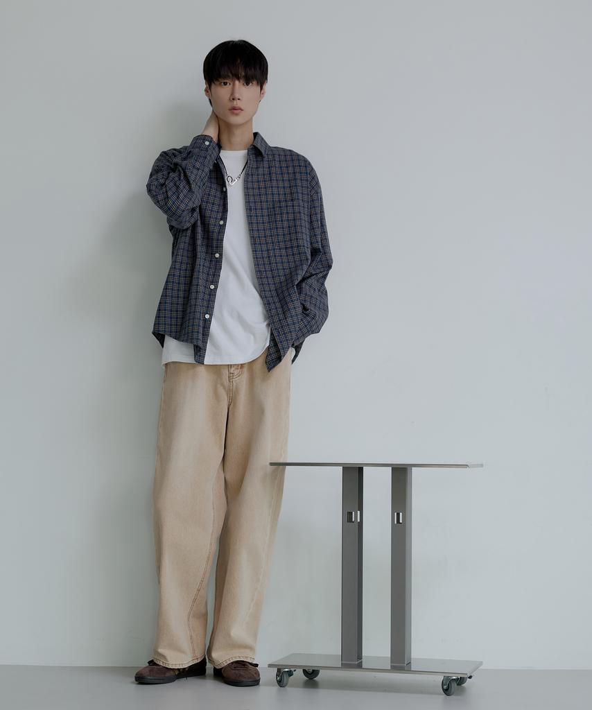 NODU Wide Washed Denim Pants [Beige]