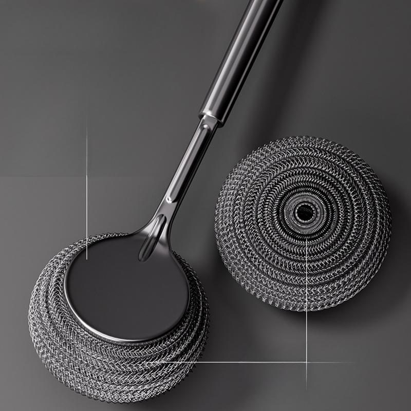 Household Stainless Steel Pot Brush Lengthen. Kitchen Specific Brush Pot Artifact Cleaning Brush. Long Handle Universal Steel Wire Ball Brush