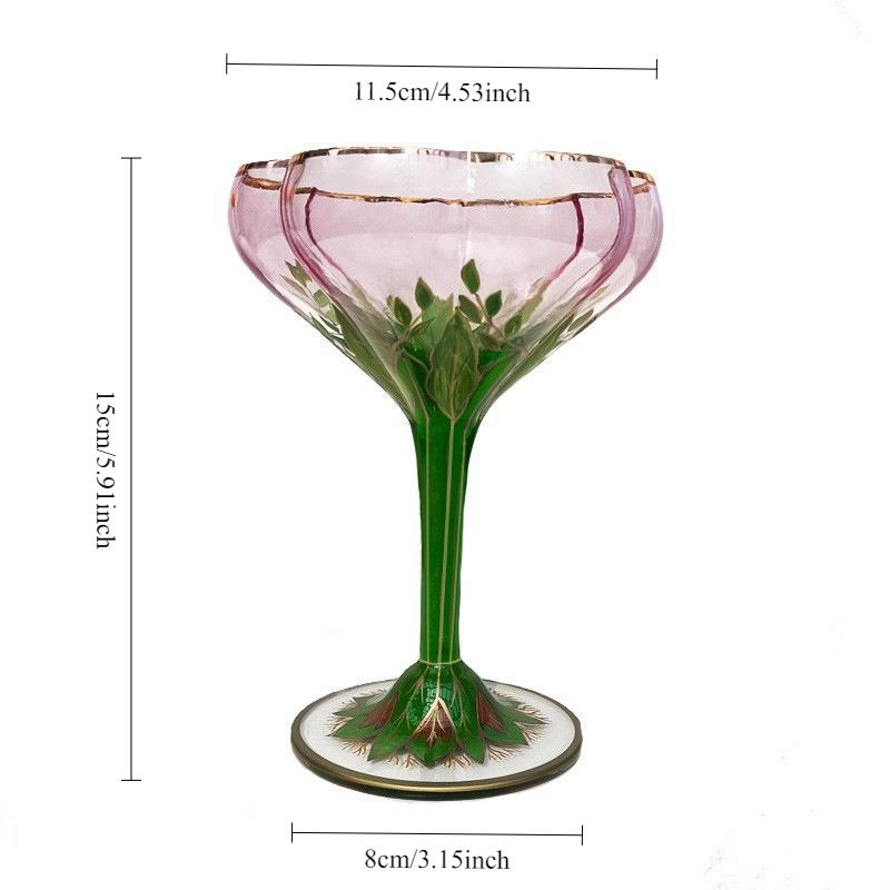 Średniowieczny kieliszek do szampana Kryształowy kieliszek do czerwonego wina Różowy ręcznie malowany miseczka do lodów Retro kielich w kwiaty