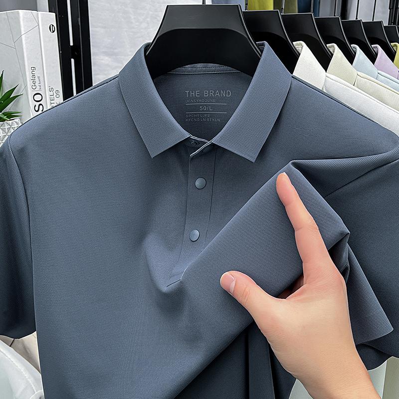 Four Way Super Bullet Instant Ice Feeling Summer New Jin Ammonia Breathable Men's Flip Collar Casual Polo Shirt