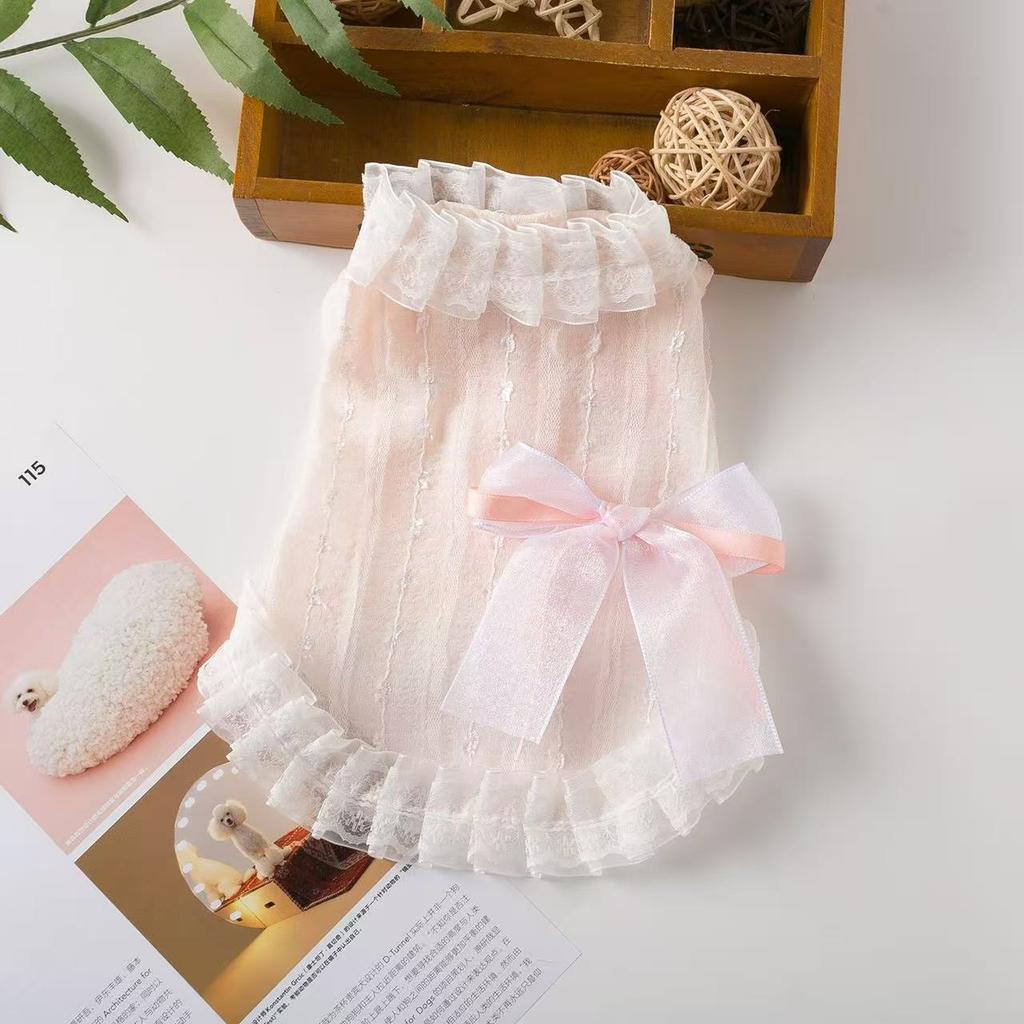 Pet Clothes Princess Bow Dress Birthday Party Dogs Spring Summer Lace Dress Lovely Bow Dress Dog Costume