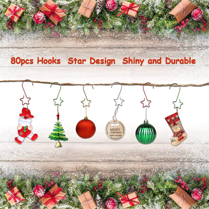 Christmas Wreath Star Hooks for Christmas Tree Hanging Pendant Ornament Metal Star Decorations Hook Xmas Home Decor