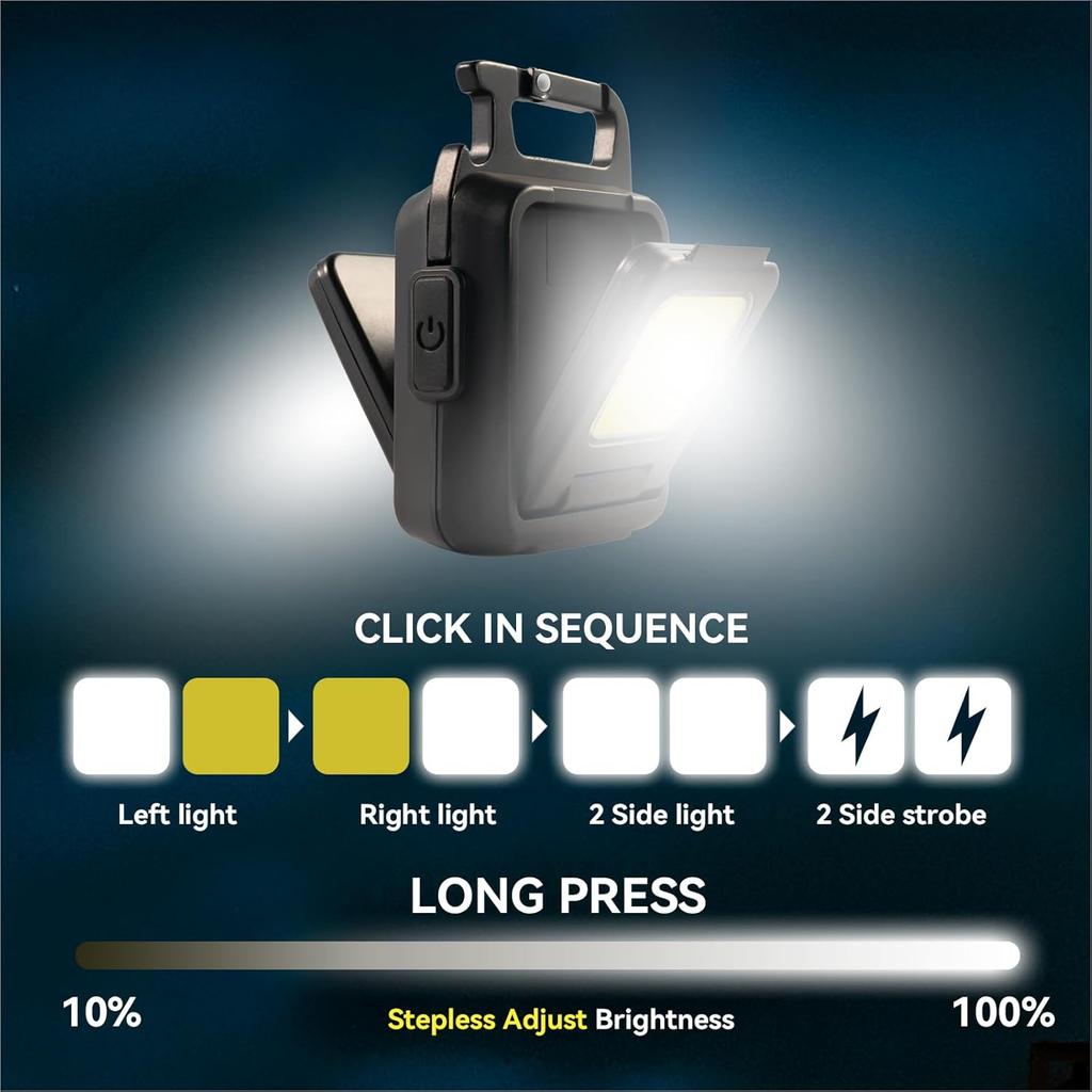 Double Sided COB Flashlight USB Rechargeable Keychain Light Torch Work Light Multifunctional 90° Rotation Camping Repair Lantern