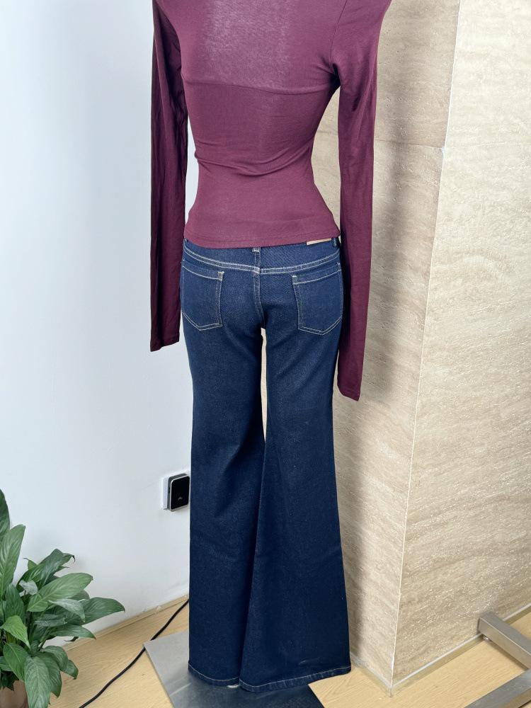 In-stock American Retro Low Waist Straight Leg Flare Jeans - Elastic Slim Fit Highlights Waistline 