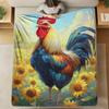 Soft Flannel Rooster and Sunflowers Print Throw Blanket - Digital Quilting, Cozy Polyester, All-Season Comfort, Ideal for Home