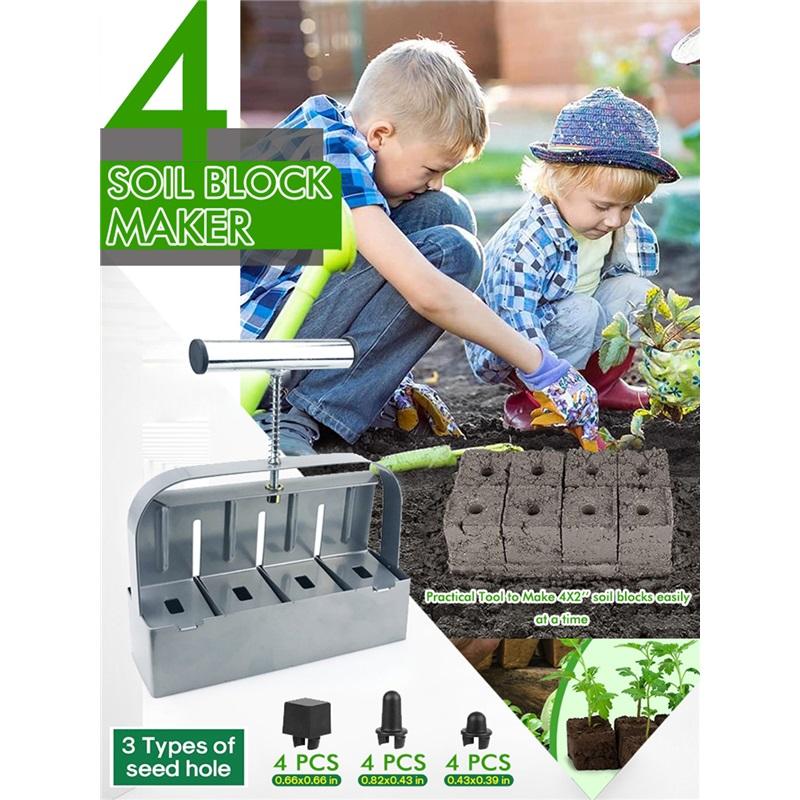Handheld Seedling 4 Soil Block Maker 2 Inch Soils Blocking Tool Used for Seedling Greenhouse Garden Supplies