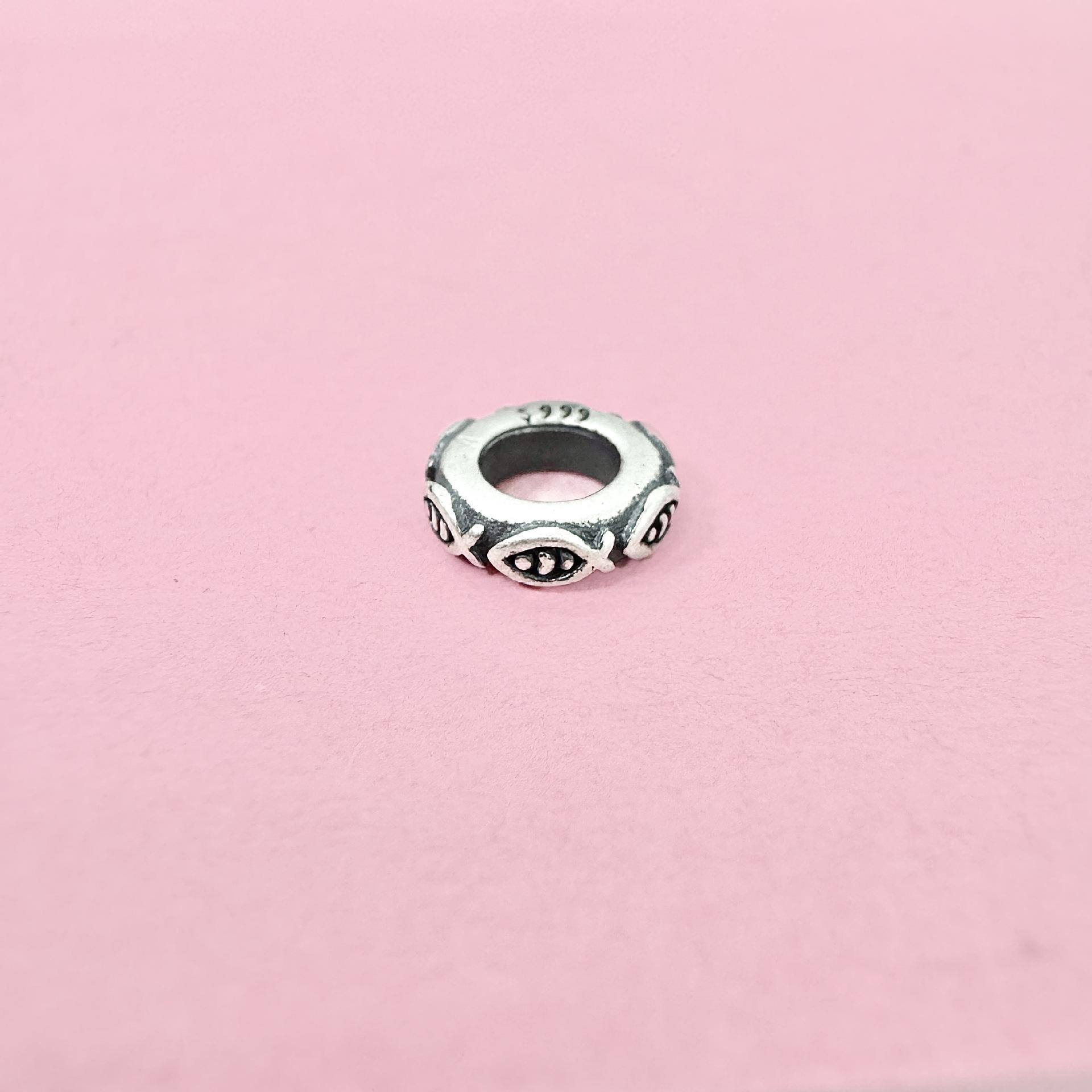 S999 Sterling Silver Koi Plate Wrapped Ring Spacer Beads for DIY Retro Bracelet Jewelry Accessories Pure Silver 999