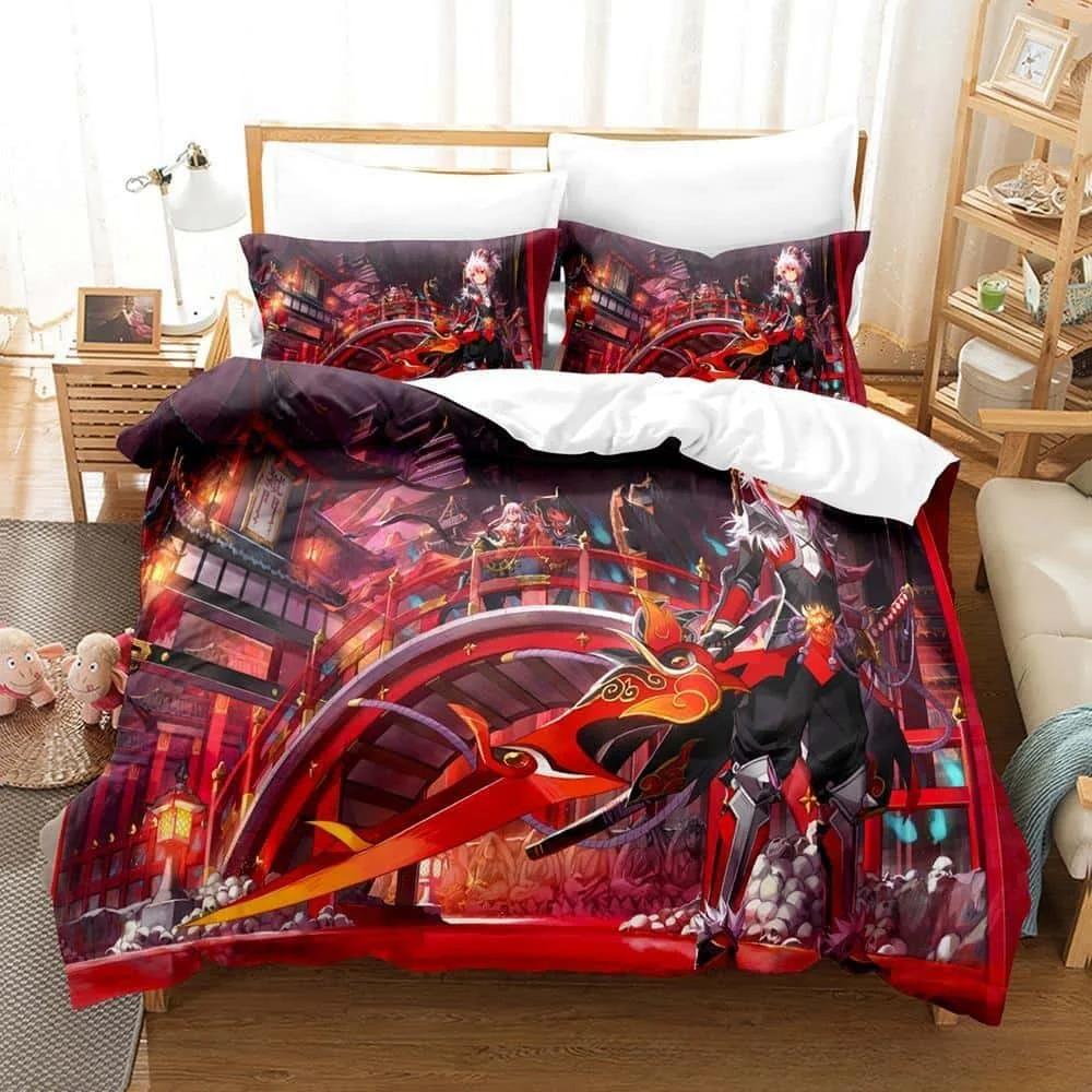 3D-tryck Anime Elsword Sängklädesset Enkelt Twin Full Queen King Size Sängset Vuxen Barn Sovrum Täcke Set För Hemtextilier