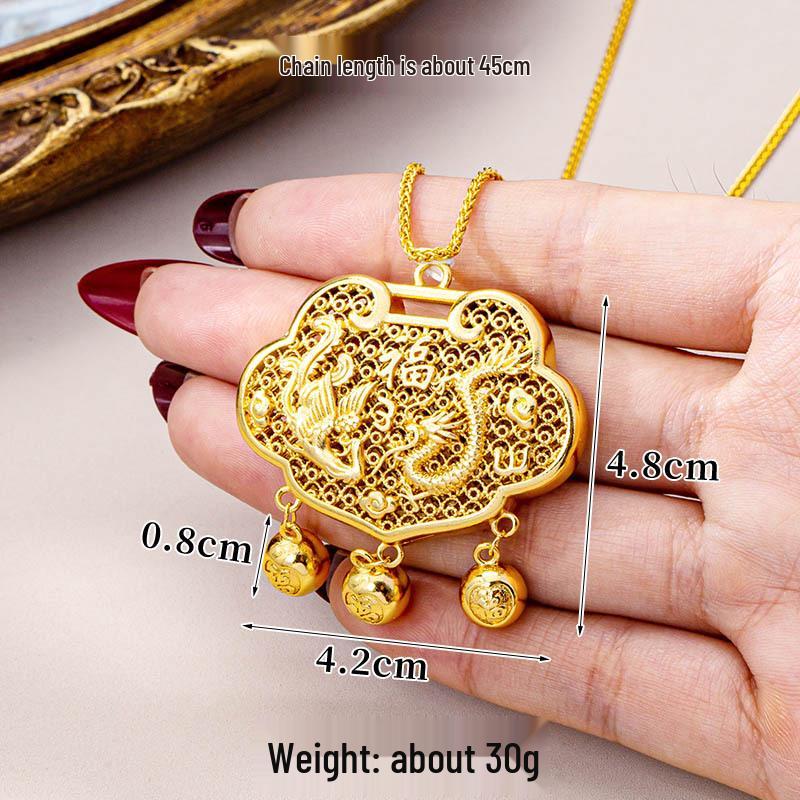 Вьетнамское ожерелье-замок Жуи из песочного золота с дизайном Дракона и Феникса