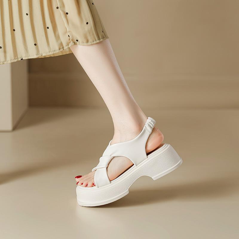 White Fairy Wind Platform Sandals Female Summer New Roman Shoes Cross Strap Thick Heel Flat Bottom Wear Beach Shoes