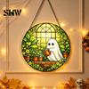Unique Wall Hanging Art Retro Halloween Pendant, Ghost/Bat/Spider Web/Pumpkin Head Print, Old School Horror Room Decor Vintage Acrylic Ornament