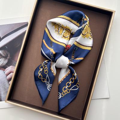 Luxury Chain Print Square Scarf For Women Elegant Ladies Hijab Neckerchief Shawl For Travel Soft Stain Imitation Silk Scarves