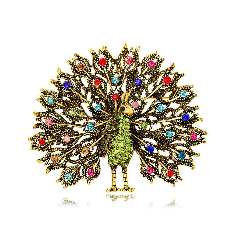 Color Crystal Peacock Shape Exquisite Retro Accessory Brooch