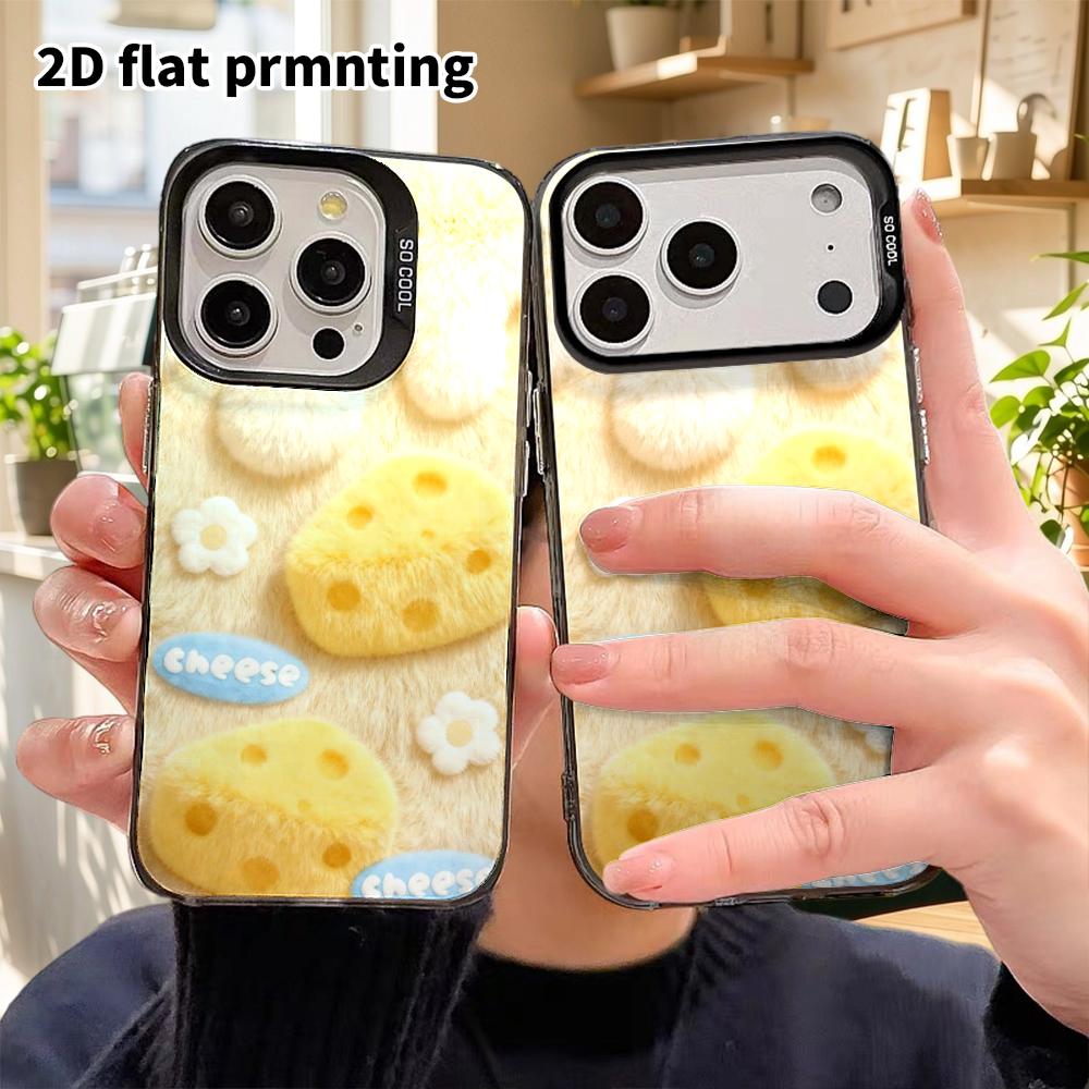 Phone Case: 2D Flat Design Suitable for iPhone 18 17 16 15 14 13 Pro, Colorful Silver Protective Case, Couple Style, Cheese Design, Christmas and Hall