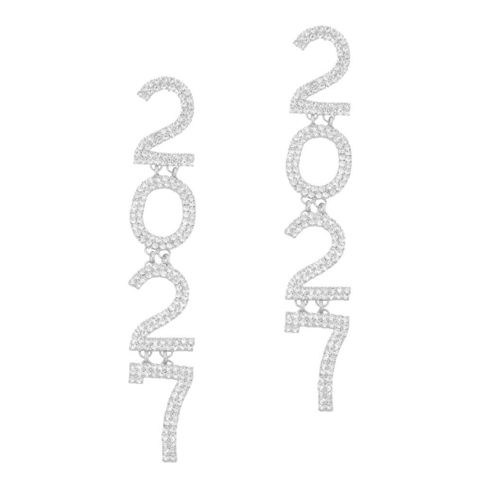 Rhinestone 2027 Digital Earrings Elegant Stud Earrings Happy New Year Earrings  Daily