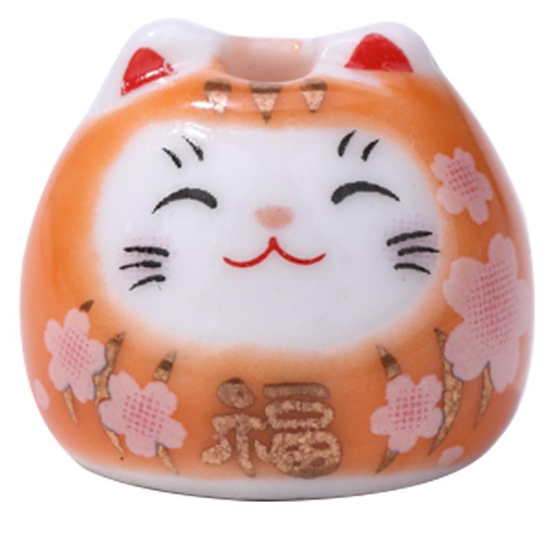 Ceramic Lucky Cat DIY Bracelet Pendant - Vertical Hole Beaded Charm Daruma Cat Accessories