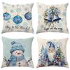 New Blue Watercolor Themed Linen Christmas Pillow Snowman Color Ball Festival Decoration Pillow Case Nordic
