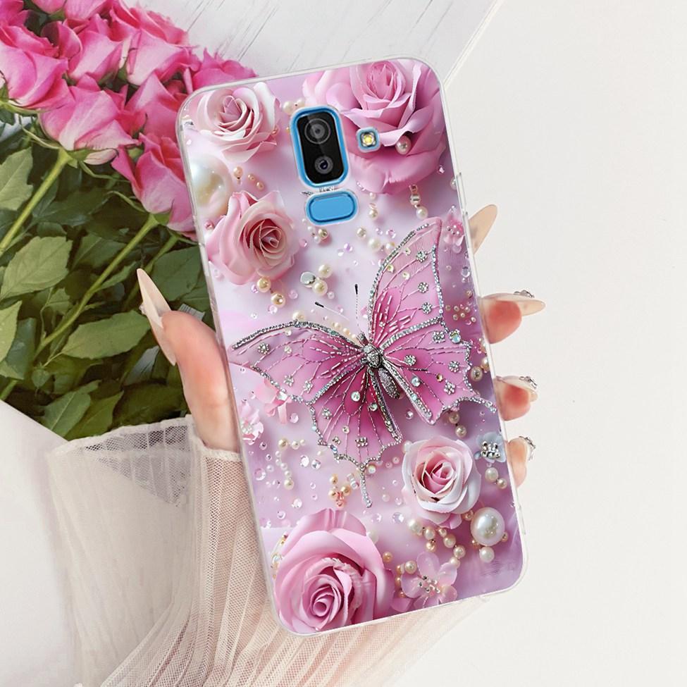 Clear Cover For Samsung J8 2018 Case SM-J810G Cute Cat Fashion Butterfly Funny 2D Painted Casing For Samsung Galaxy J8 2018