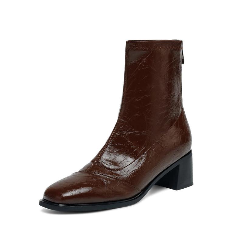 Krazing Pot Microfiber Square Toe Med Heels Elastic Boots Size 43 Slip On Women  Basic Design Ankle Boots