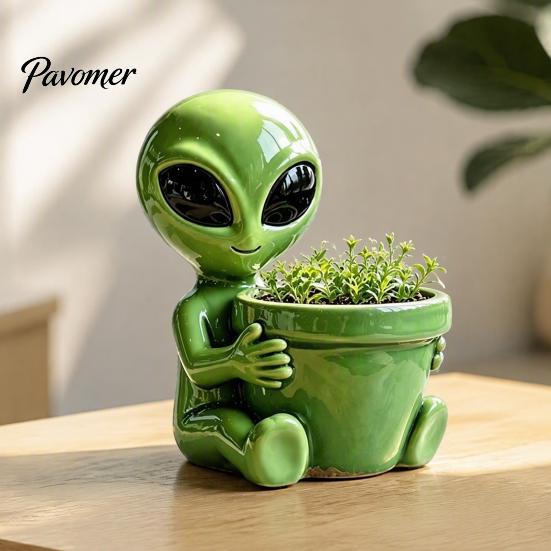 Sci-Fi Theme Plant Holders Funny Alien Planter, Resin Flower Pot, Decorative Whimsical Balcony Pots Pot for Succulents, Cactus, Sci-fi Lovers