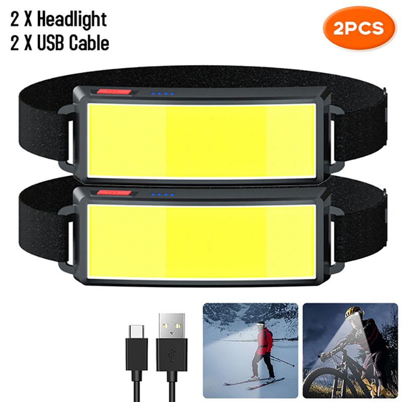 Powerful COB LED Headlamp Type-c Rechargeable Head Flashlight Built-in Battery Outdoor Fishing Camping Lantern Waterproof Torch