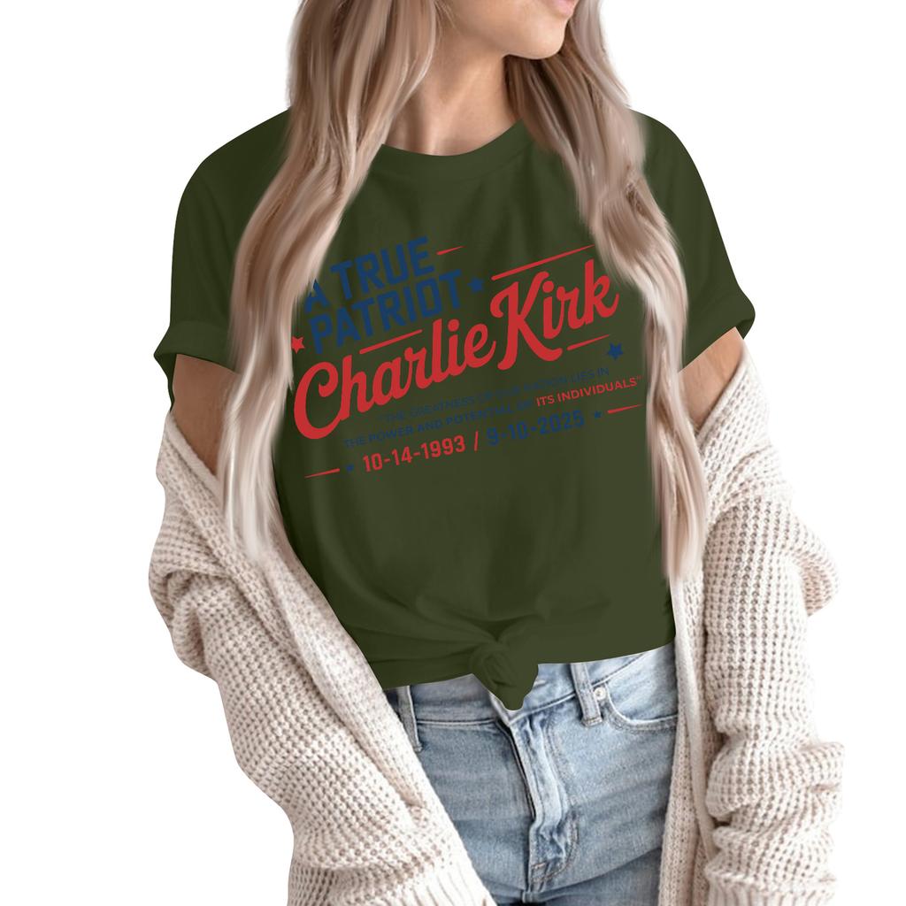 Women's Fashion Casual Printed Short Sleeve Round Neck Pullover Tops