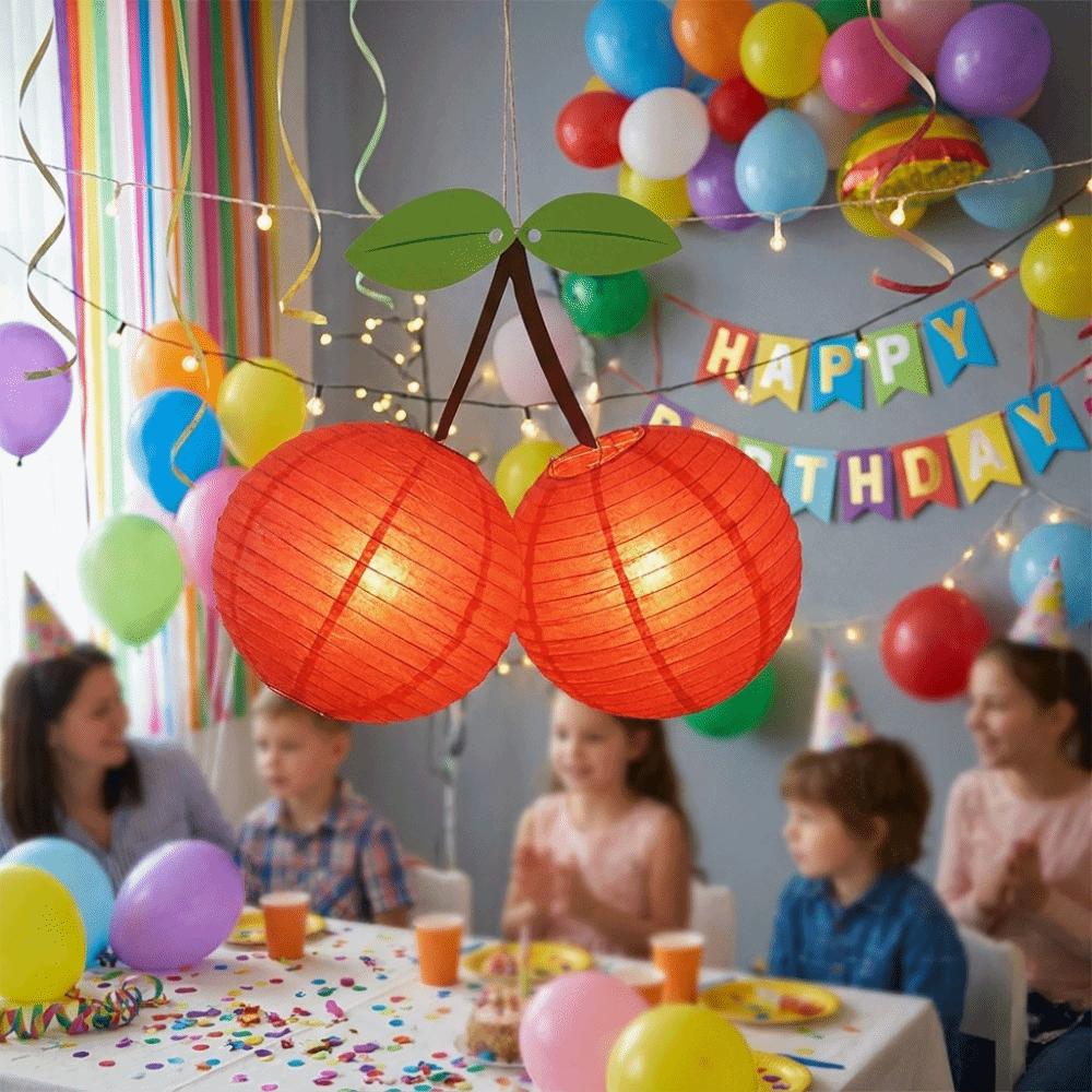Home Pendant 8/12 Inch Cherry Paper Lantern Foldable Handmade DIY Prop Lantern Fruit Theme Hanging Lampion Kindergarten