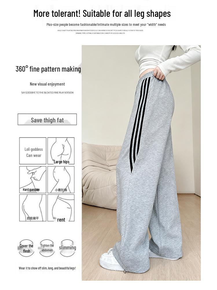 

Women s Striped Scimitar High Waist Wide Leg Casual Pants - Slimming Spring/Autumn 2025 Style 2XL серый ясень