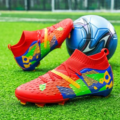 Nouvelles Chaussures de Football Rouges Homme Femme Crampons de Football de Société Chaussures d'Entraînement Professionnelles Extérieur Crampons de Football pour Gazon Artificiel Homme